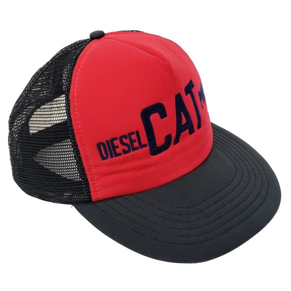 Caterpillar CAT Diesel Power Vintage Snapback Trucker Hat Ball Cap Red Mesh Foam - Picture 2 of 8